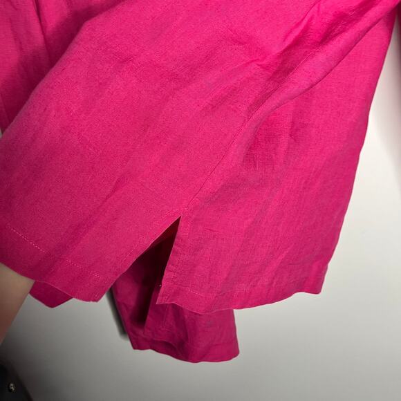 Eileen Fisher Blouse Womens 1X Plus Pink Irish Linen Mandarin Collar Button Down - Picture 6 of 10
